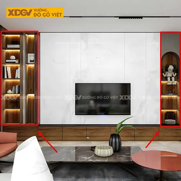 Tủ để tivi tích hợp hệ tủ trang trí và ngăn kéo