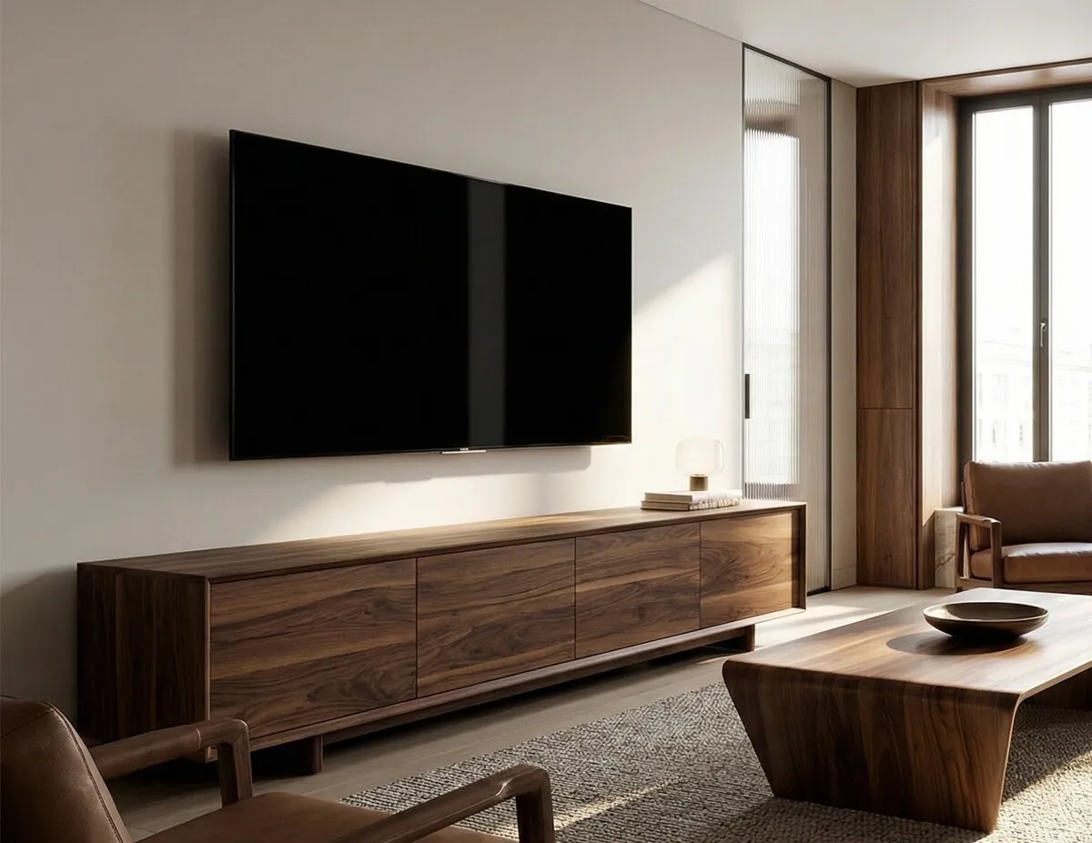 Tủ để tivi gỗ Óc Chó tông màu nâu trầm ấm áp, sang trọng