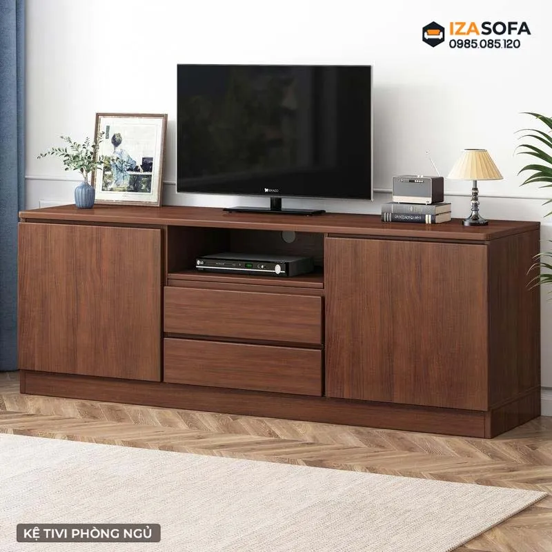 Kệ tivi gỗ màu nâu tối giản