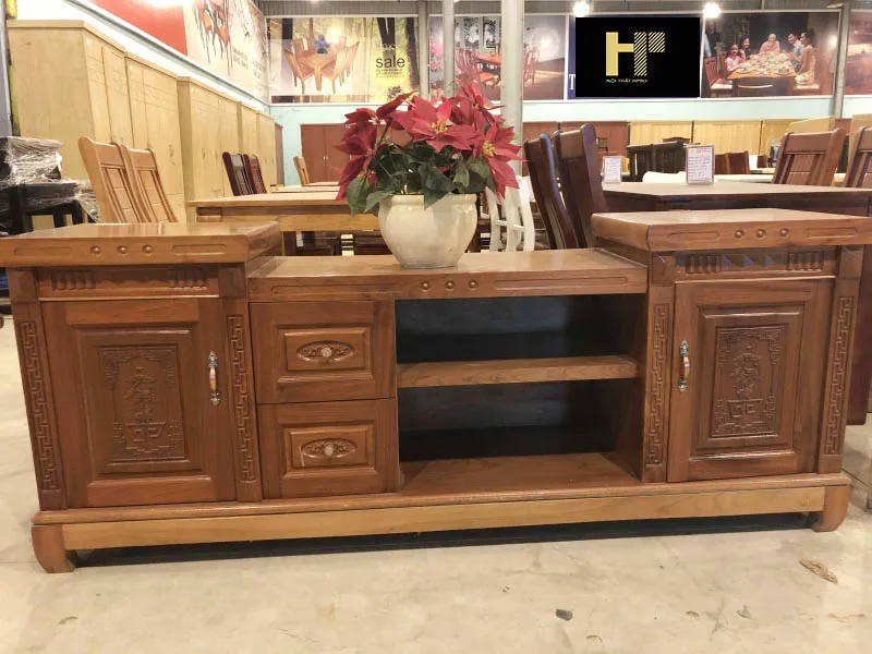 Kệ tivi gỗ xoan đào tân cổ điển