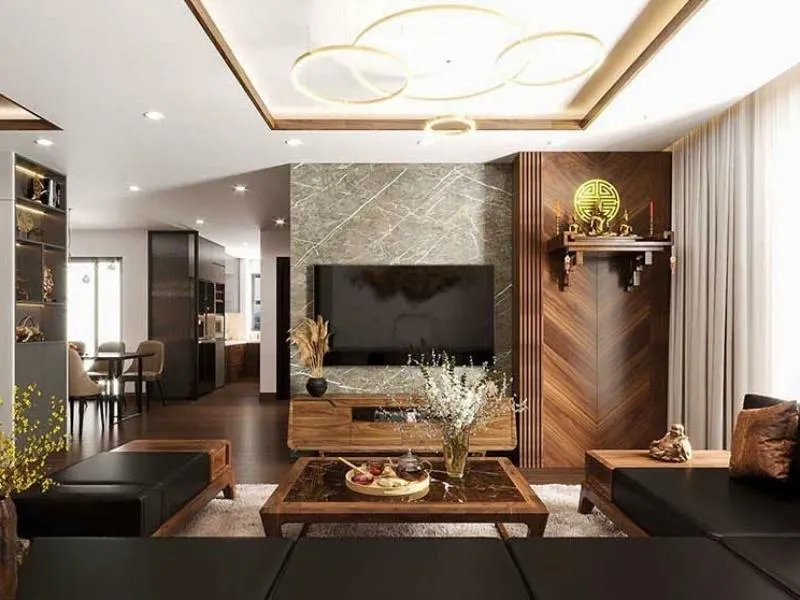 Kệ tivi gỗ tự nhiên kết hợp bàn thờ treo