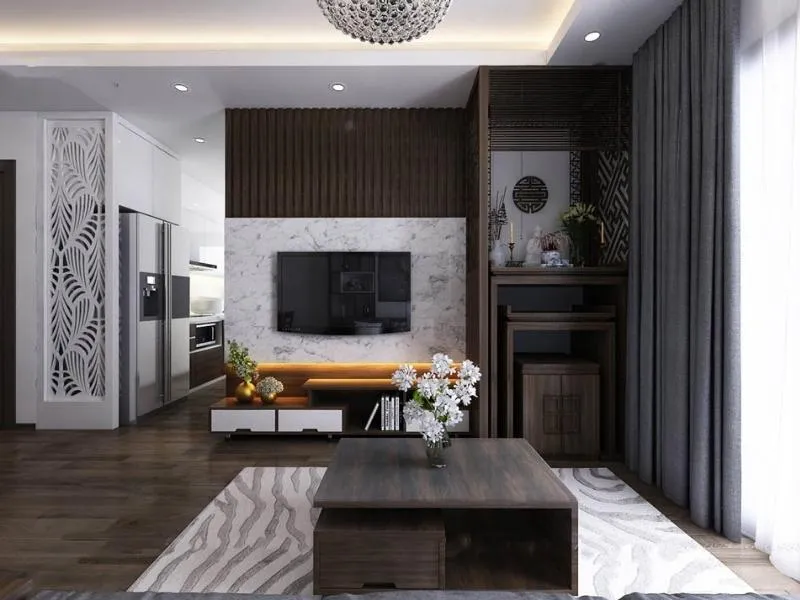 Kệ tivi gỗ công nghiệp MDF kết hợp bàn thờ chia ngăn