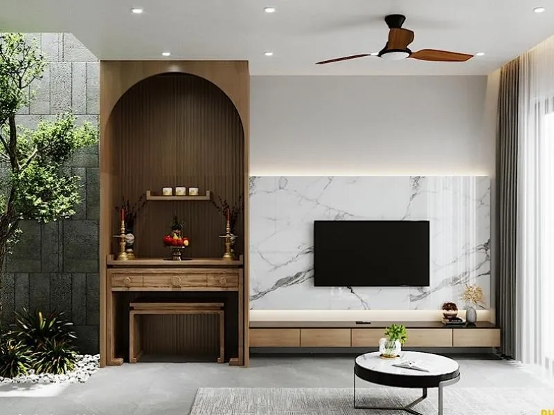 Kệ tivi kết hợp bàn thờ chia ngăn sang trọng