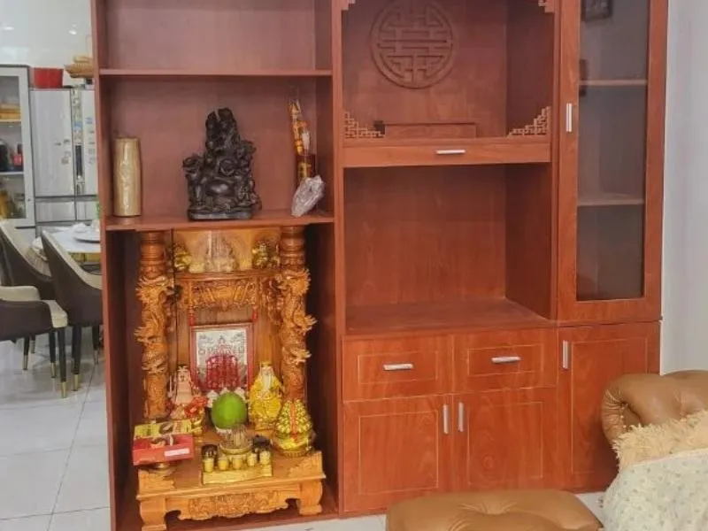 Kệ tủ tivi kết hợp bàn thờ ông địa gỗ tự nhiên