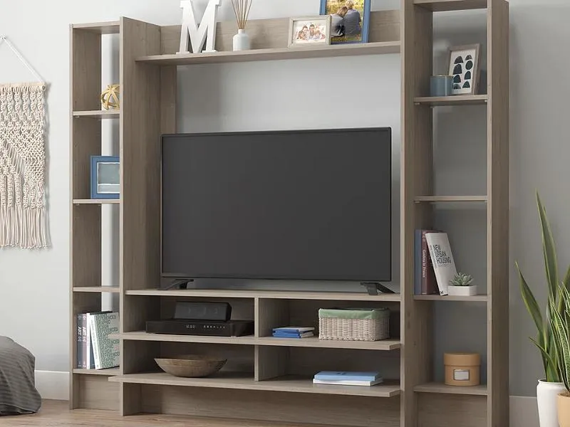 Thiết kế kệ tivi kết hợp tủ sách gỗ công nghiệp hiện đại