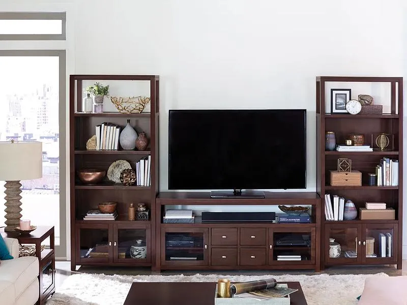 Thiết kế kệ tivi kết hợp tủ sách gỗ tự nhiên bền đẹp