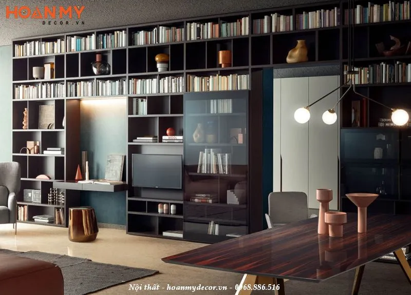 Kệ tivi kết hợp tủ sách tối ưu không gian