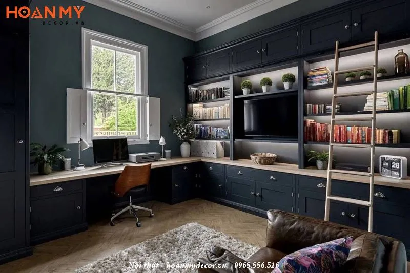 Kệ tivi kết hợp tủ sách trong phòng học