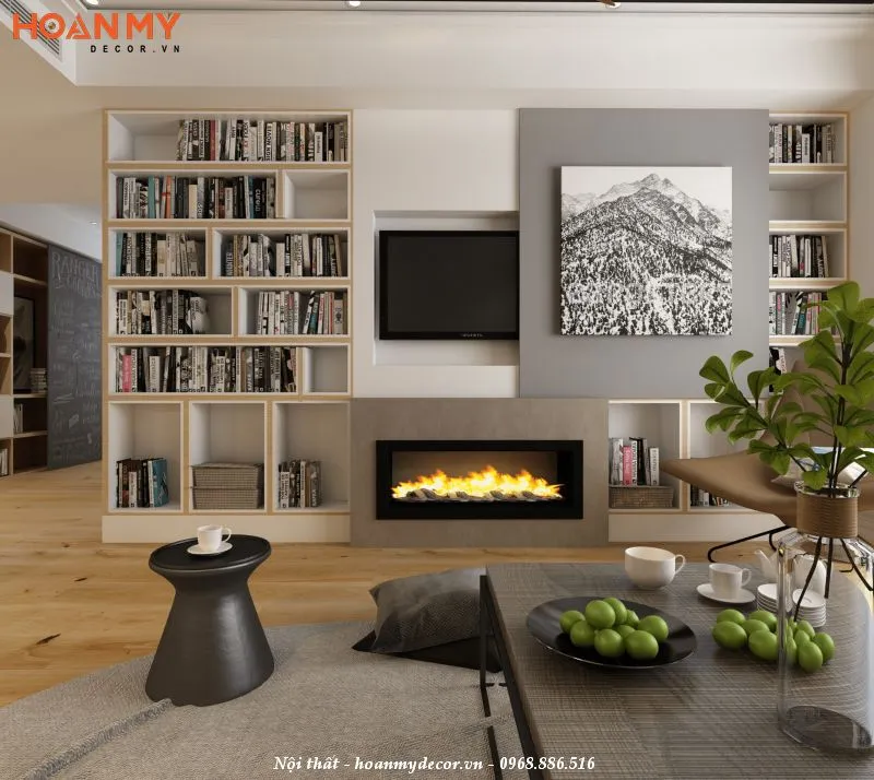 Mẫu kệ tivi kết hợp với giá sách thiết kế độc đáo, sáng tạo