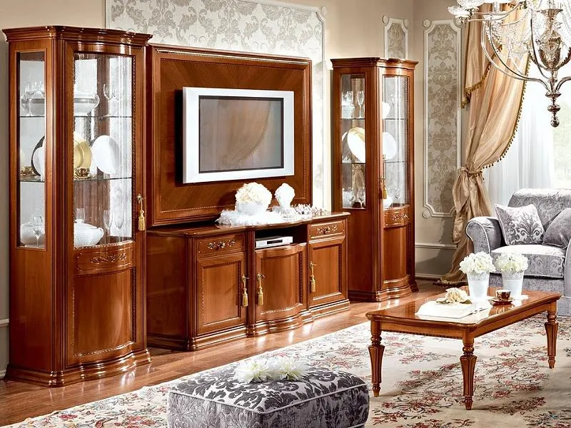 Kệ tivi liền tủ rượu phong cách Indochine, gỗ hương tự nhiên, chi tiết đồng cổ điển