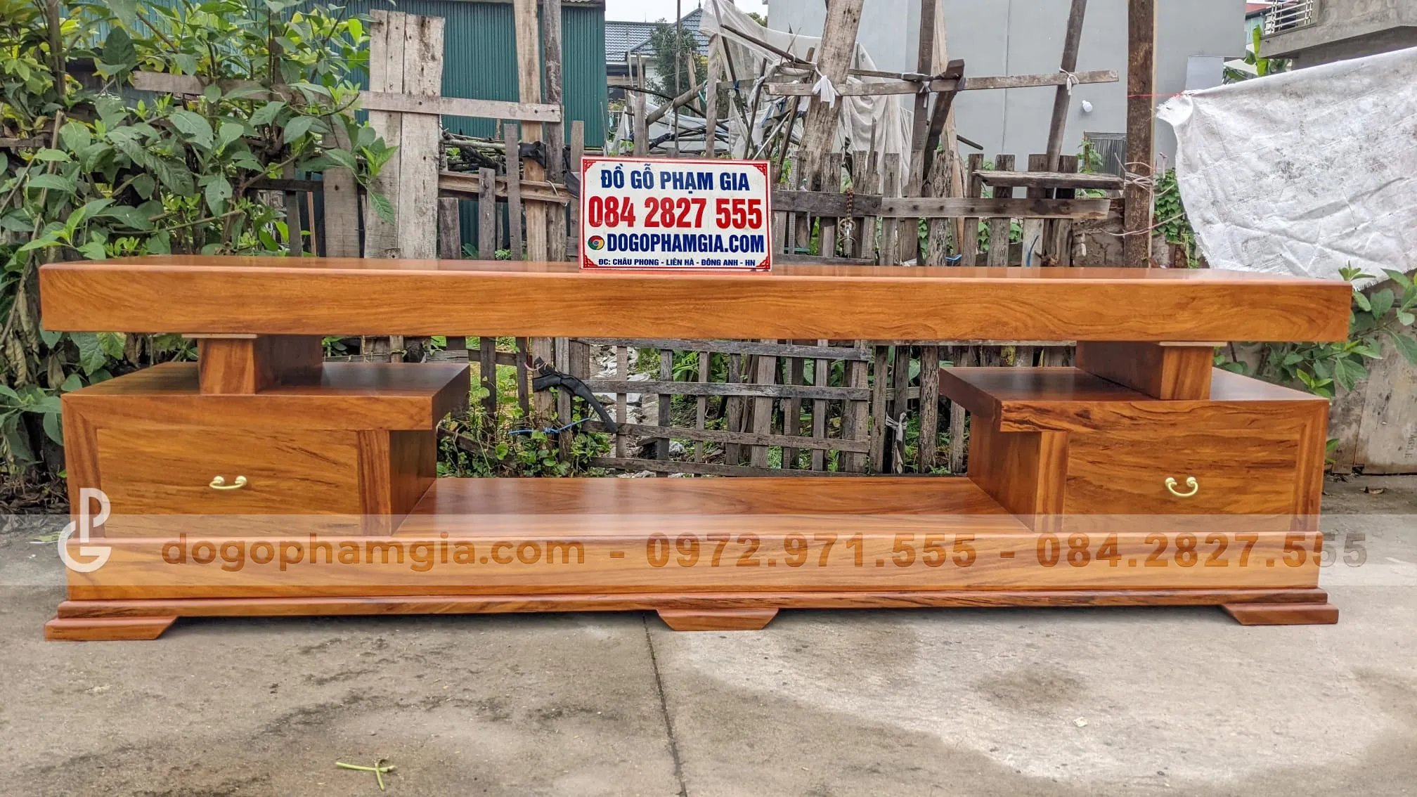 Kệ tivi gỗ nguyên khối gõ đỏ dài 2m35