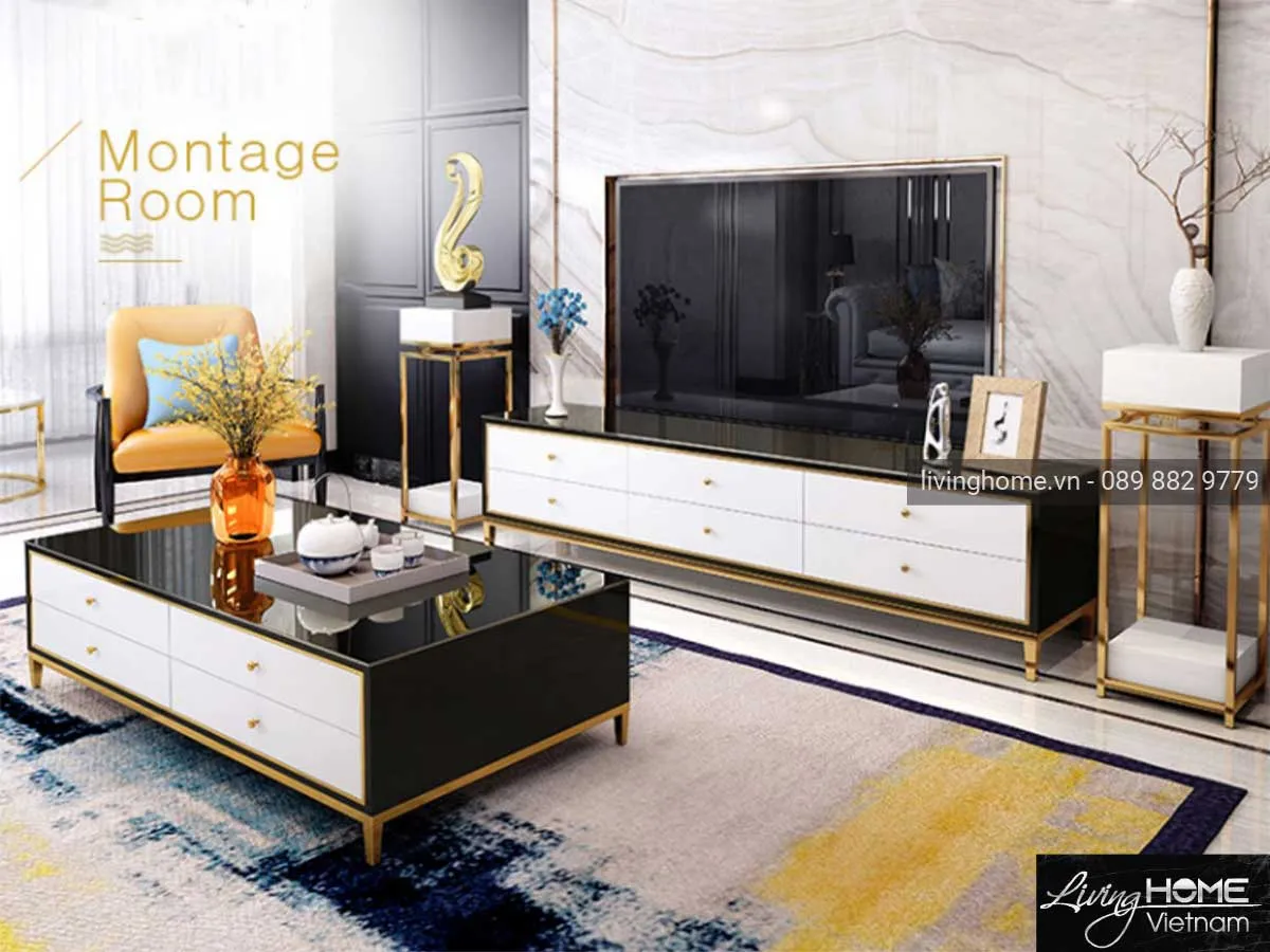 Kệ tivi mặt kính Light Luxury LVH-618 màu đen sang trọng