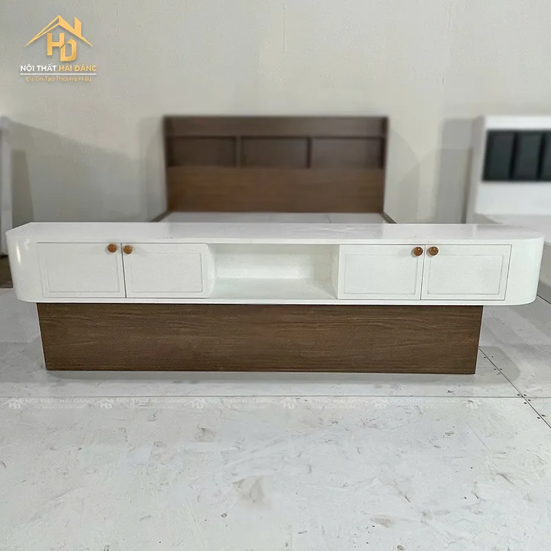 Kệ tivi treo tường 2mx24cm màu trắng kiểu bo góc sang