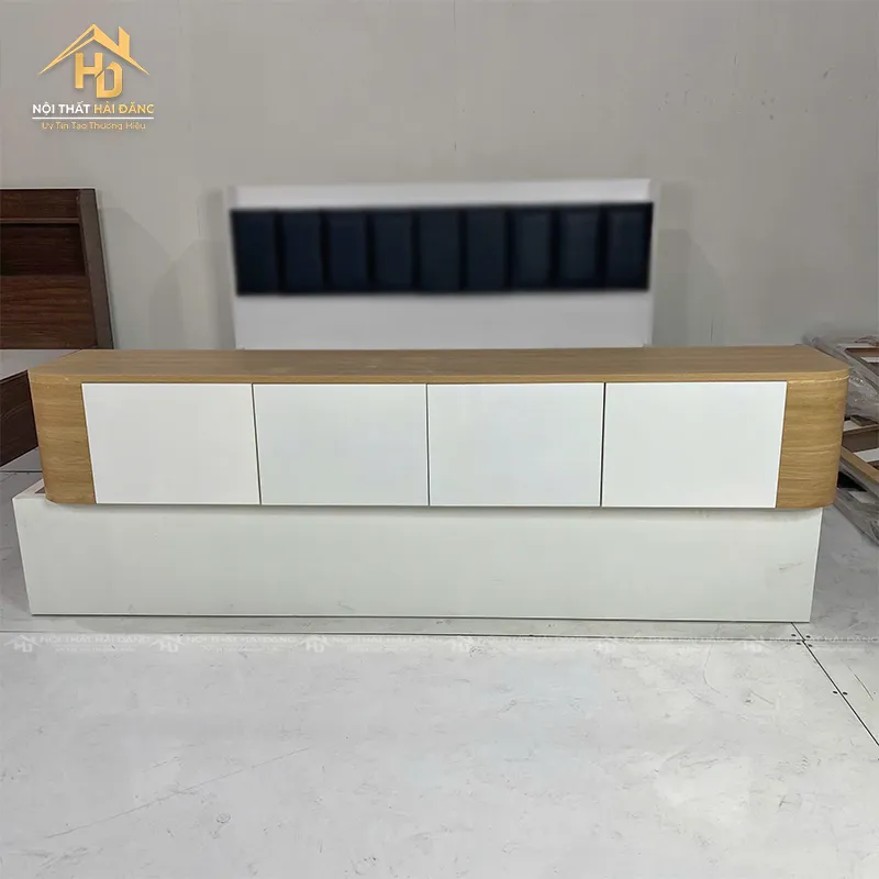 Kệ tivi dài 1m83 bo góc màu trắng phối vân gỗ đẹp