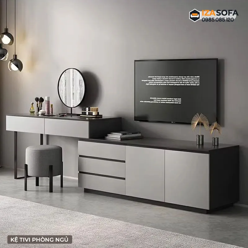 Kệ tivi phòng ngủ kết hợp bàn trang điểm tiện lợi