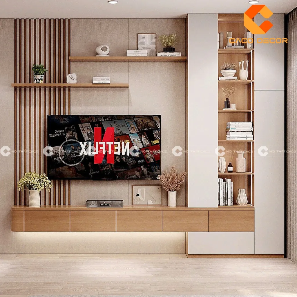 Kệ tivi treo tường thiết kế đơn giản không kém phần sang trọng thẩm mỹ