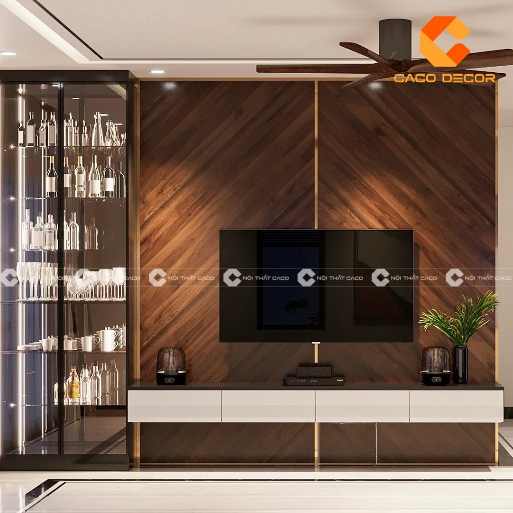 Kệ tivi treo kết hợp tủ rượu cánh kính hiện đại