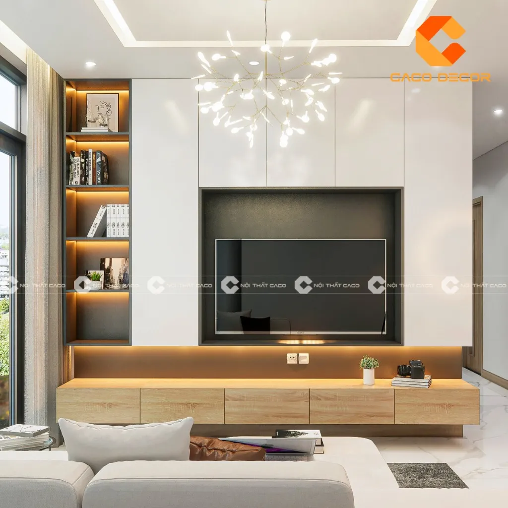 Kệ tivi treo tường phòng khách đẹp tại cửa hàng CaCo mã SP01