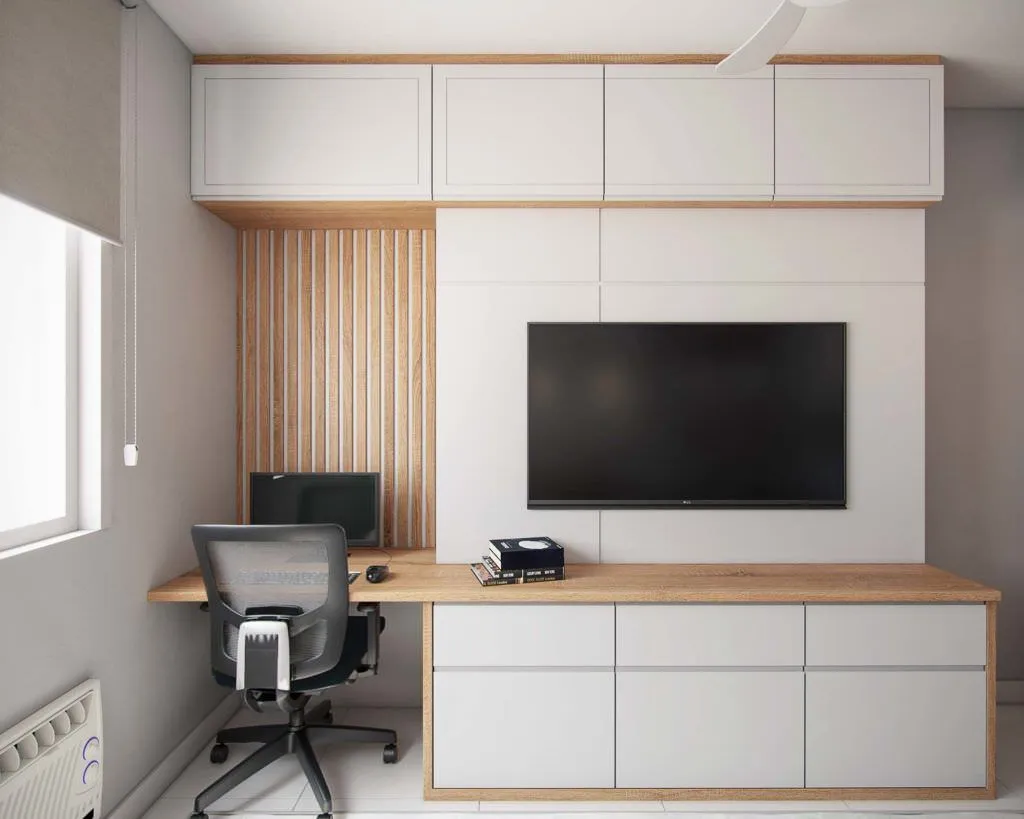 Bộ tủ tivi kết hợp bàn làm việc gỗ công nghiệp bền đẹp, màu sắc tươi sáng, hiện đại