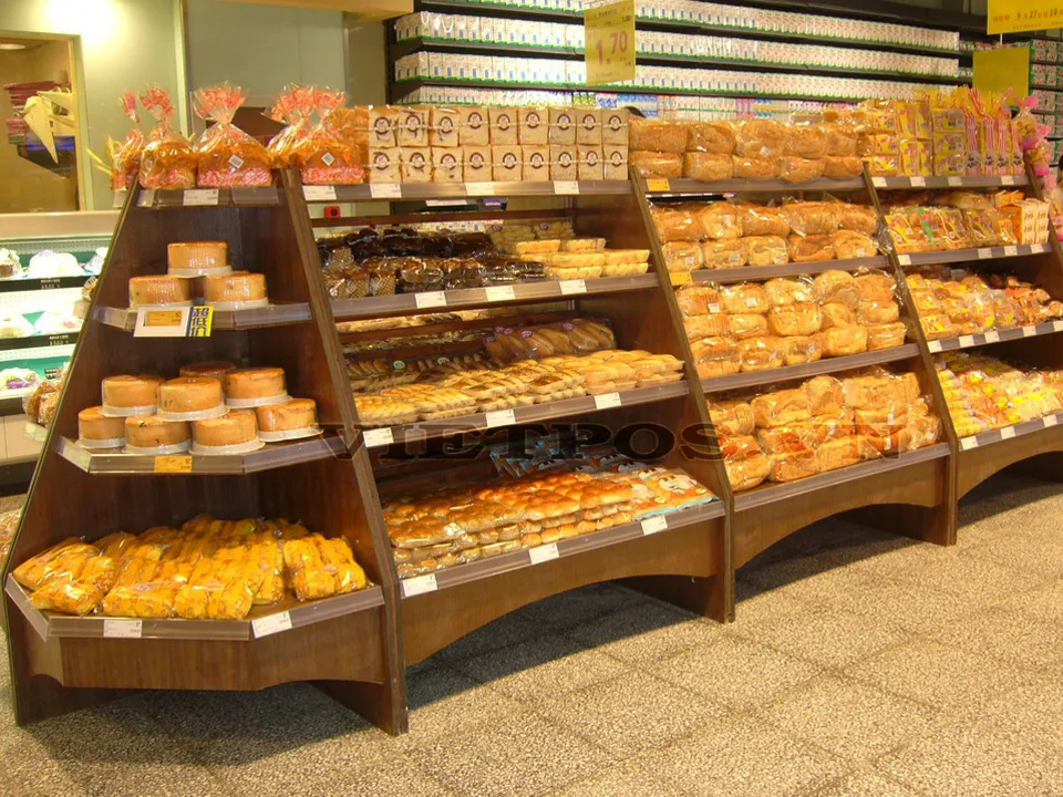 Kệ trưng bày thực phẩm với thiết kế sạch sẽ và đảm bảo vệ sinh an toàn