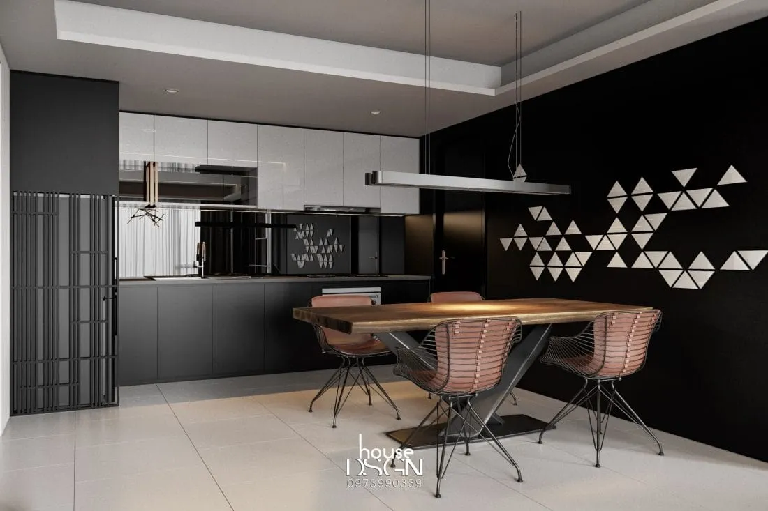 thiết kế không gian mở bếp và phòng khách