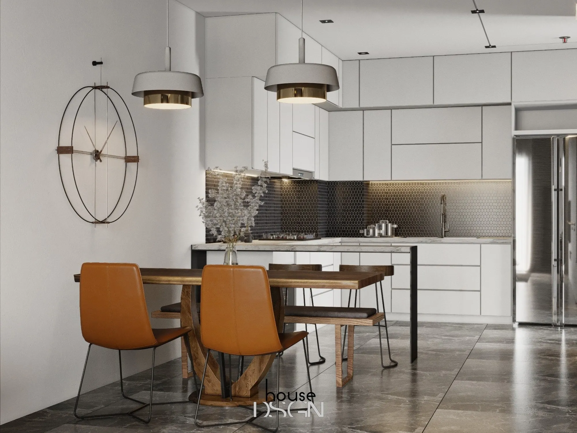 mẫu không gian mở cho bếp và phòng khách