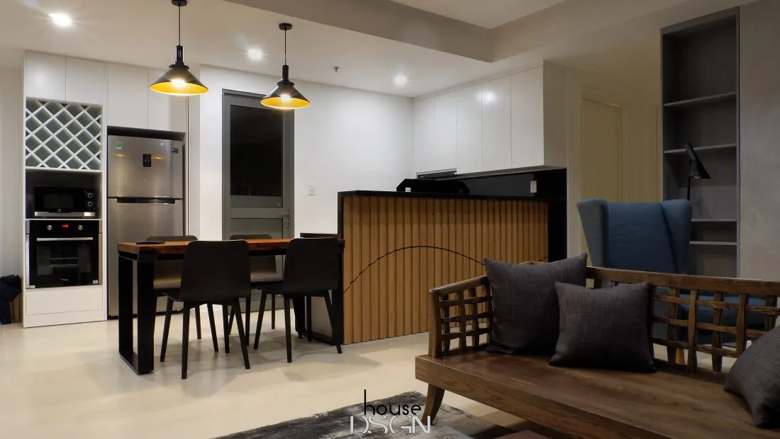 thiết kế không gian phòng khách và bếp