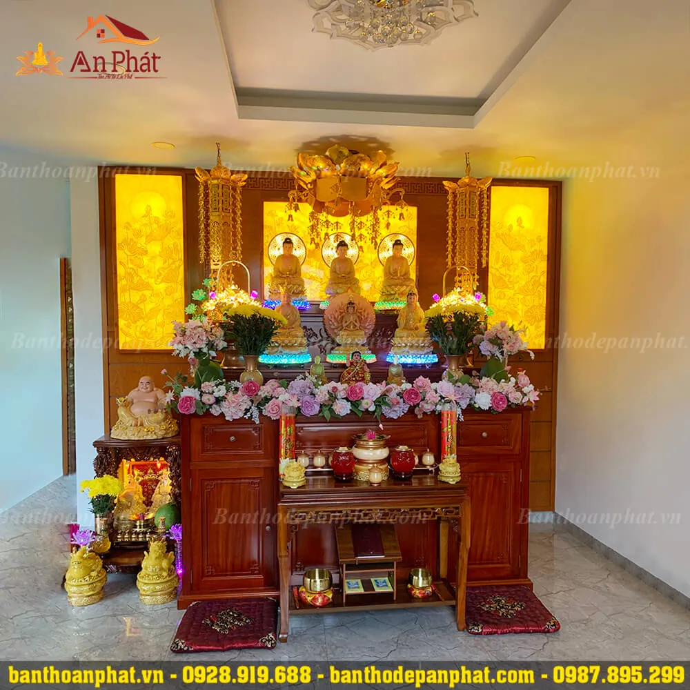 Phòng thờ hiện đại gỗ Hương, thiết kế tinh tế KGT346 mang lại sự ấm cúng