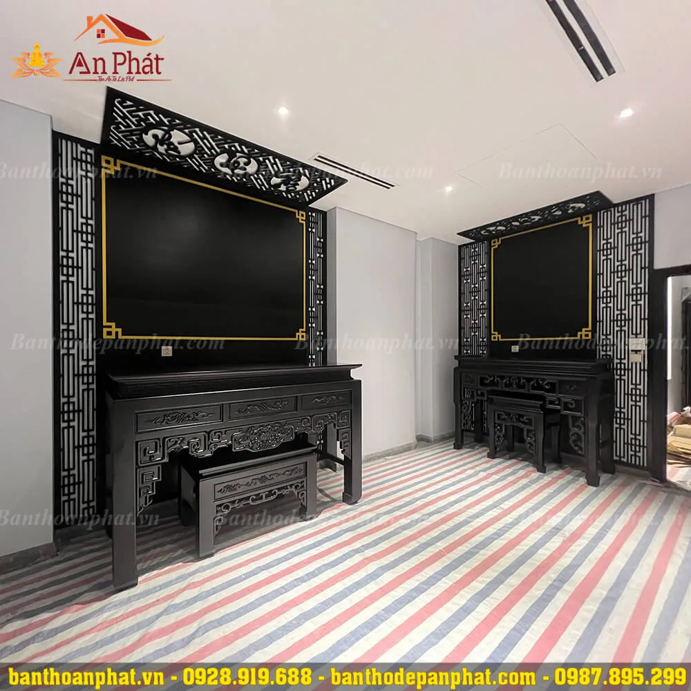 Phòng thờ gia tiên kết hợp thờ Phật, thiết kế hiện đại, bố cục trang nghiêm