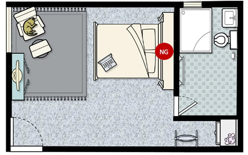 Đầu giường ngủ không được đặt sát tường nhà vệ sinh