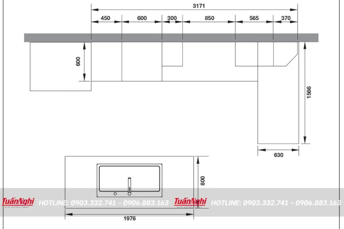 Kích thước bàn bếp