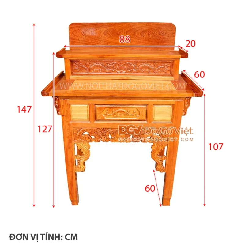 Kích thước bàn thờ gia tiên hai tầng Kích thước bàn thờ gia tiên hai tầng bằng gỗ cho phòng thờ riêng