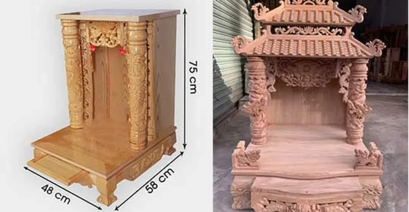 kích thước bàn thờ ông địa gỗ tự nhiên với hoa văn chạm khắc