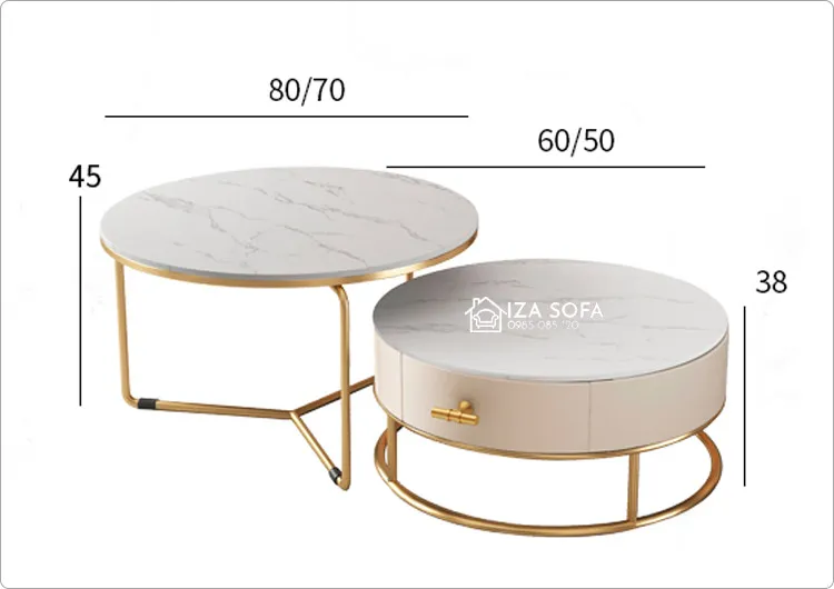 Bàn trà tròn đôi lồng ghép