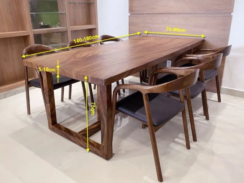 Kích thước bàn ăn 6 ghế chữ nhật gỗ tự nhiên