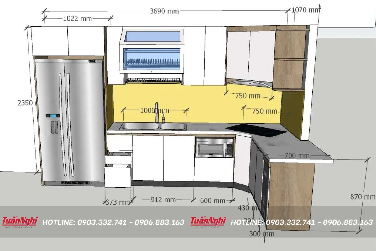 Kích thước tủ bếp trên