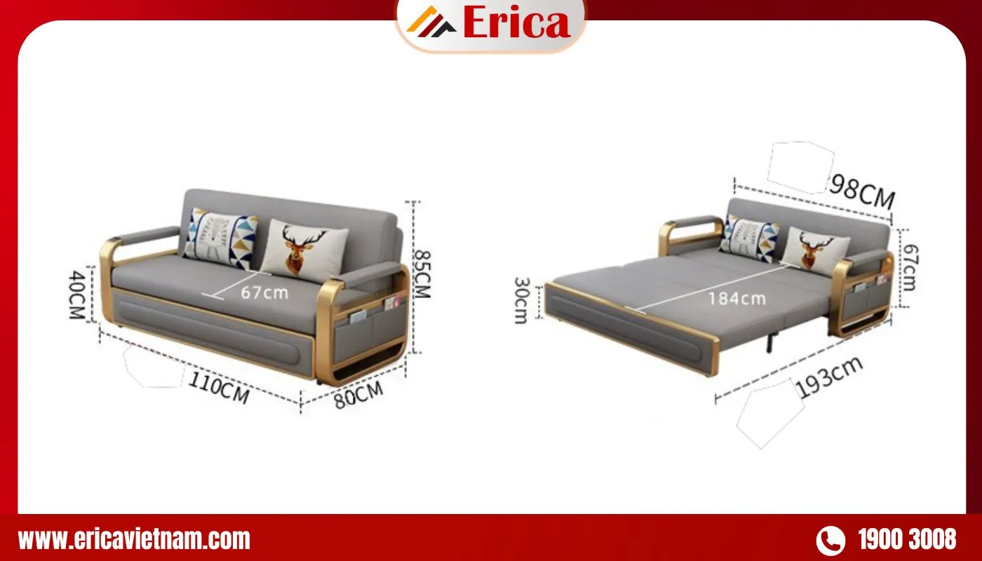 Kích thước ghế sofa giường ngủ thông minh nhập khẩu phổ biến hiện nay