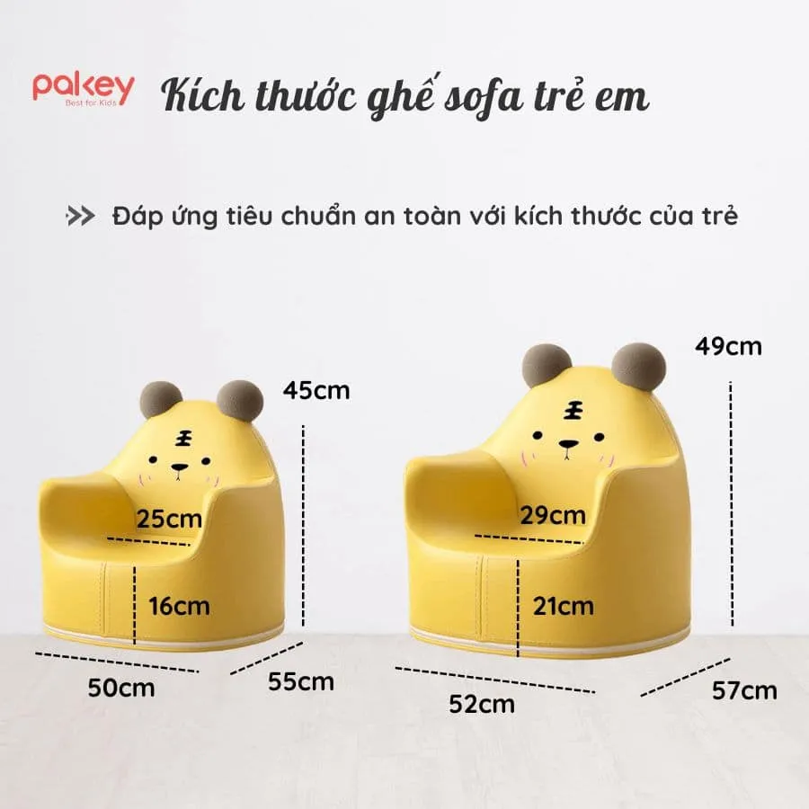 Ghế sofa trẻ em với 2 size S và L, thiết kế theo tiêu chuẩn công thái học phù hợp với chiều cao và cân nặng của trẻ từ 2-8 tuổi