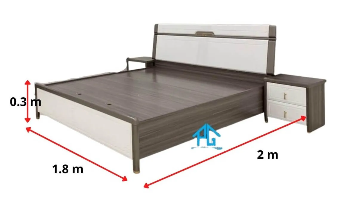 Giường đôi gỗ óc chó 1m6 × 2m phong cách Nhật Bản