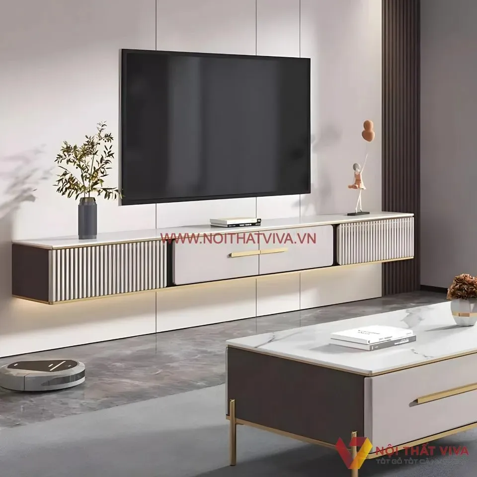 Kệ tivi treo tường phong cách tối giản