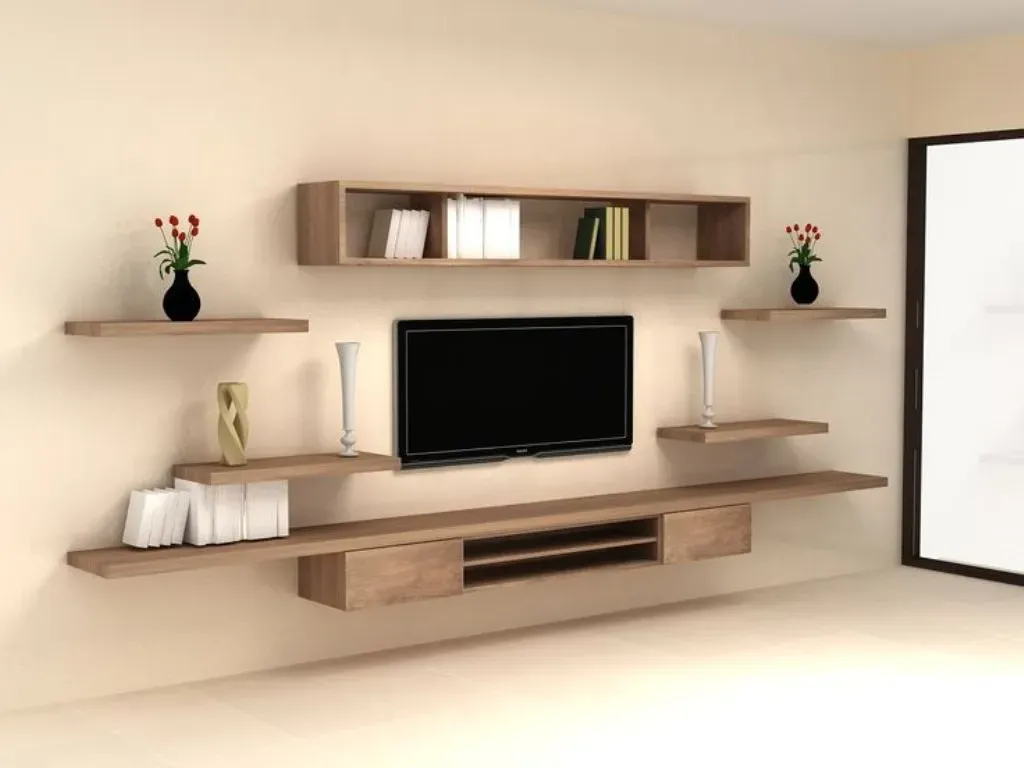 Kệ tivi treo tường cần hài hòa với sofa và các món nội thất khác trong phòng khách