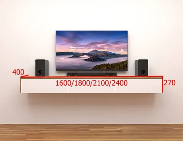 Kệ tivi treo tường cho màn hình lớn cần có chiều dài đủ để cân đối