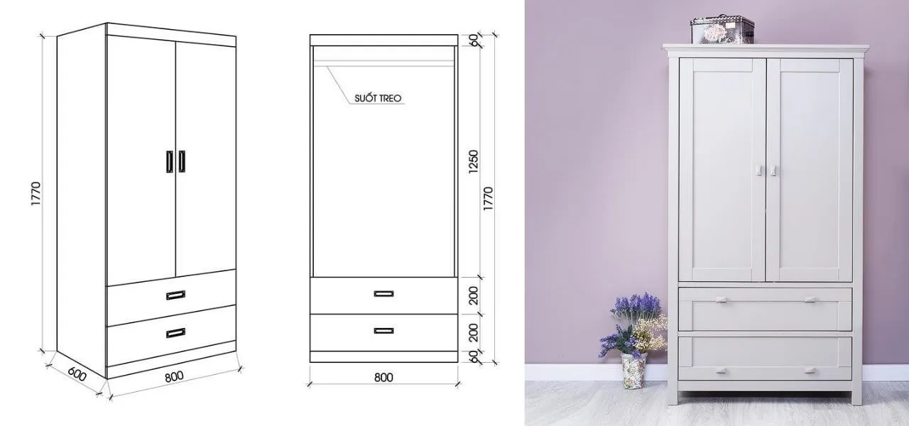 Tủ quần áo 6 cánh gỗ MFC hiện đại cho phòng ngủ master