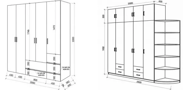 Tủ quần áo 4 cánh cho phòng rộng
