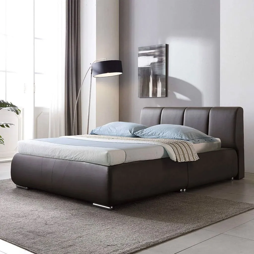 Giường da PU size Queen 160x200cm, thiết kế hiện đại với đầu giường bọc da mềm mại
