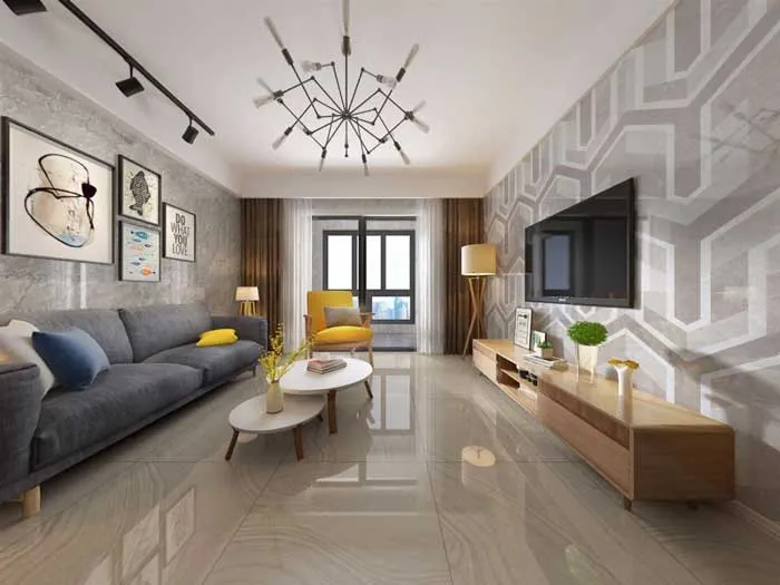 Gạch lát nền phòng khách hiện đại tông màu sáng