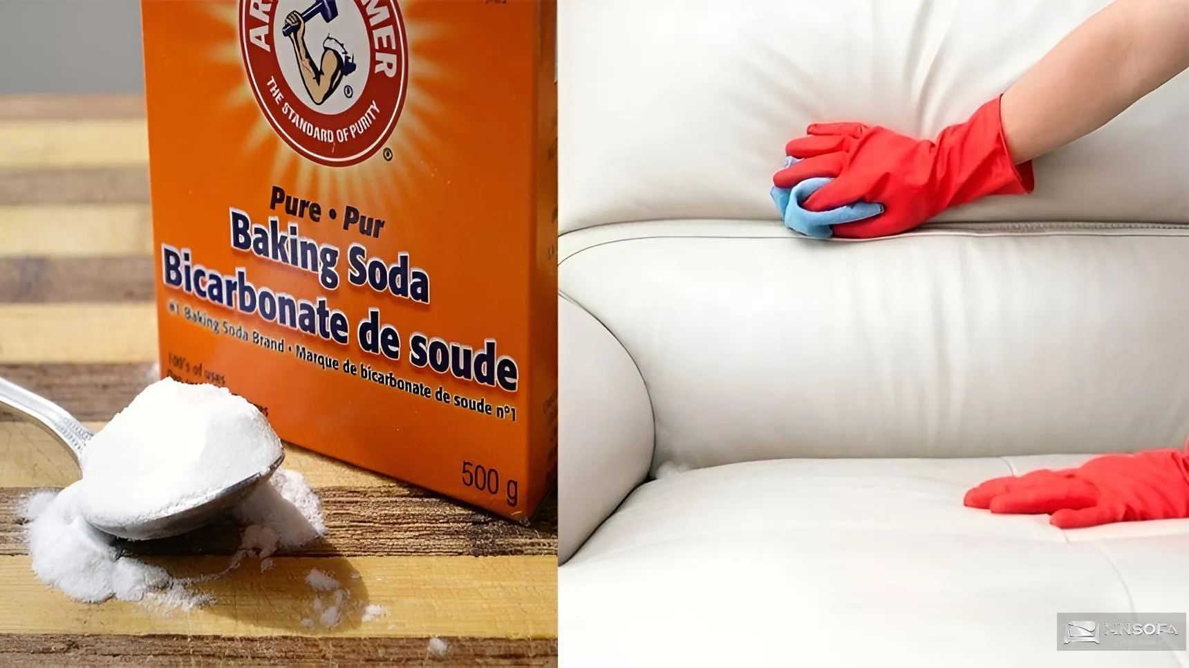 Baking soda hấp thụ ẩm và khử mùi mốc trên ghế sofa da