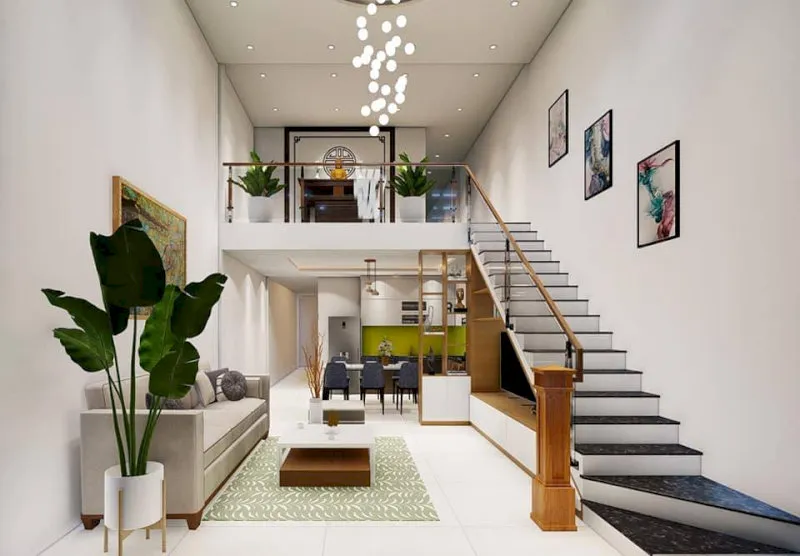 Lan can kính mang lại cảm giác mở, giữ được sự liên thông với không gian bên dưới