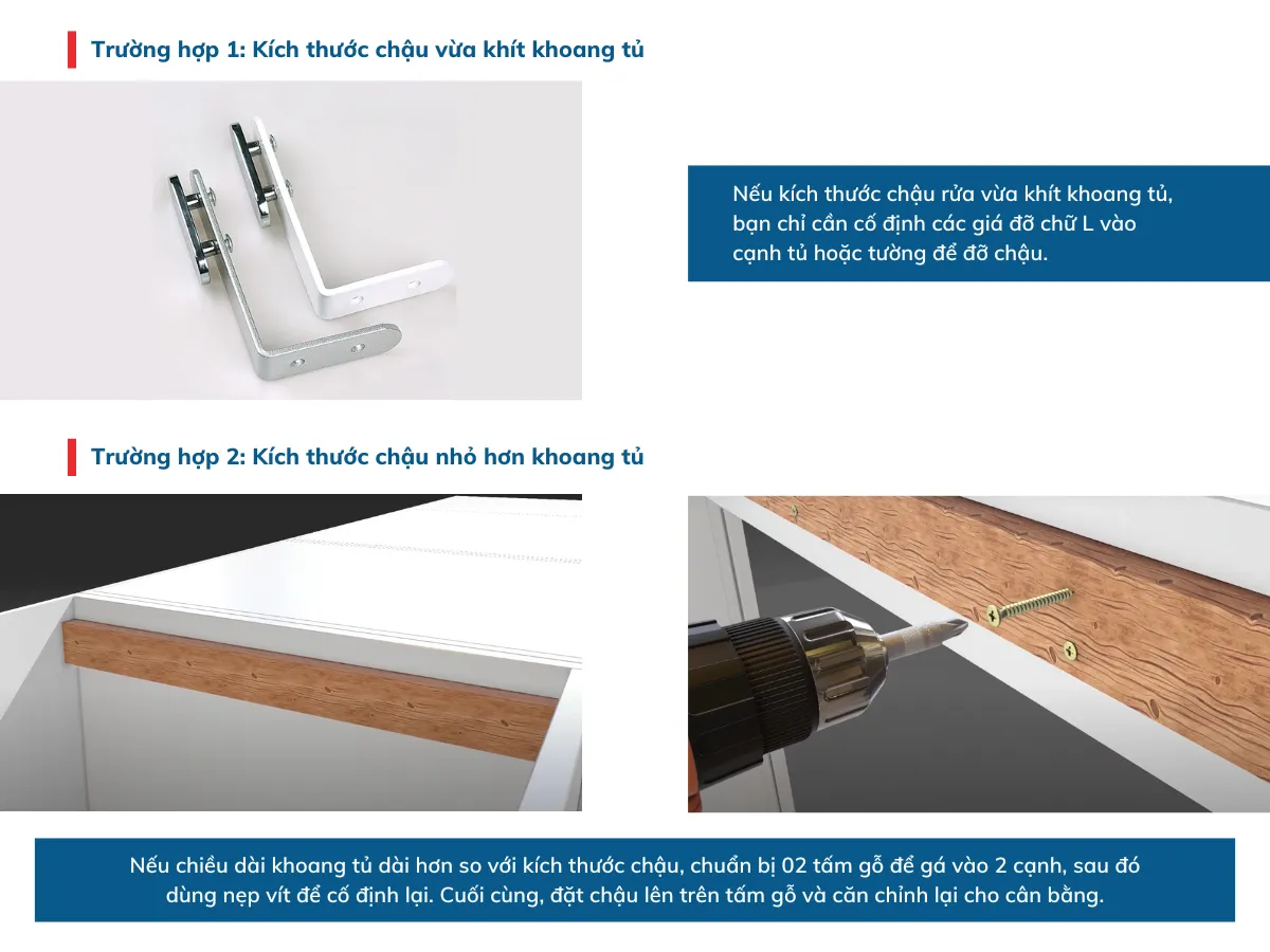 Hướng dẫn lắp đặt khung gia cố chậu rửa bát âm bàn đá