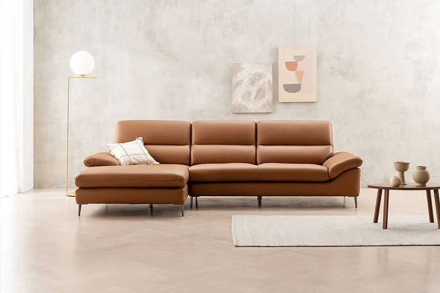 Sofa góc da 3 chỗ tựa liền LORRI - mẫu sofa nhỏ gọn cho phòng khách tối giản